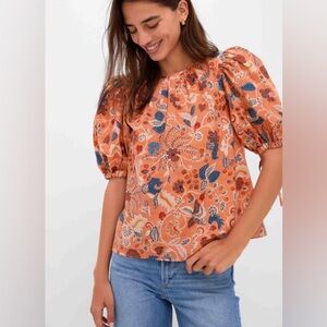 ULLA JOHNSON Coral Peony Coralie Short Sleeve Blouse | Size 4